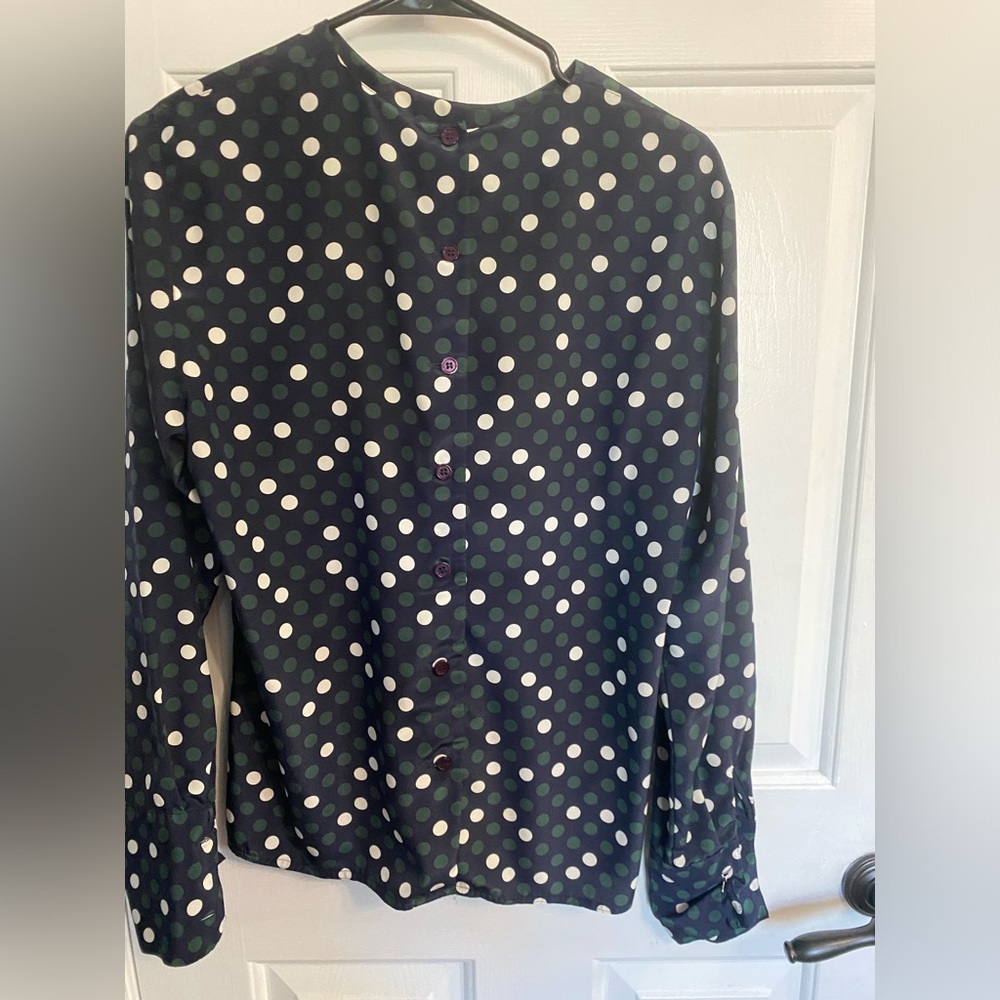 Jones New York Navy Blouse with Polka Dots